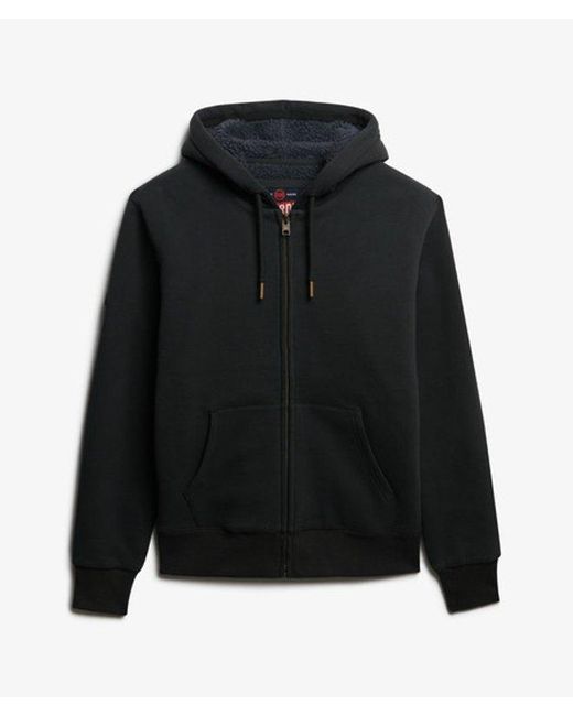 Superdry Black Borg Lined Zip Hoodie for men