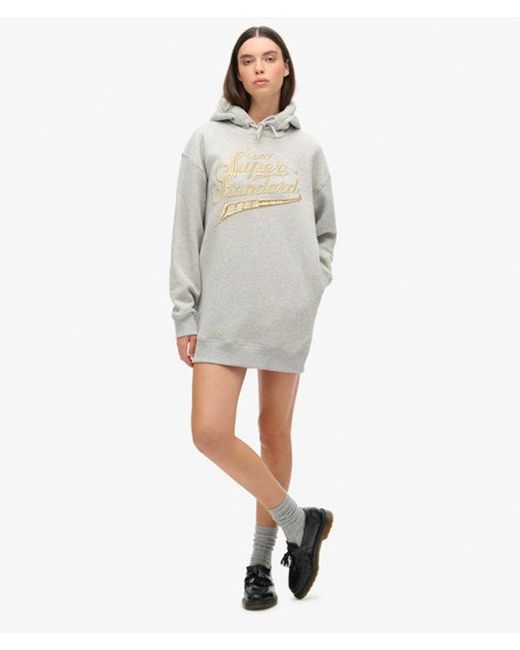 Superdry White Luxe Metallic Logo Hooded Dress