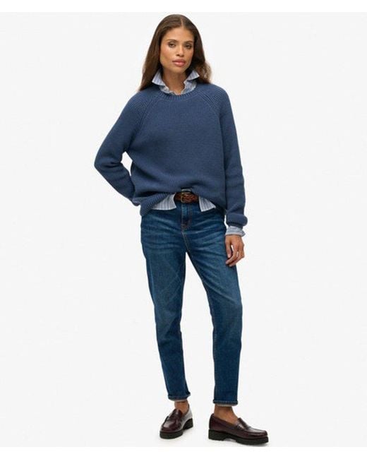 Superdry Ribgebreide Trui Met Relaxte Pasvorm in het Blue