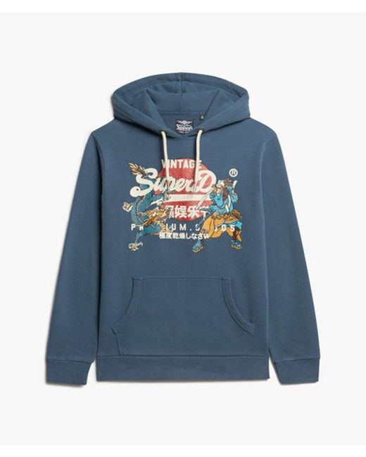 Superdry Blue & Co Graphic Print Tokyo Vintage Logo Hoodie for men
