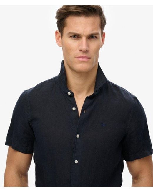 Superdry Black Sd Embroidered Vacation Linen Shirt for men