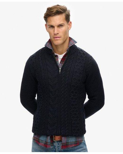 Superdry Blue Slim Fit Cable Knit Jacob Half Zip Jumper for men