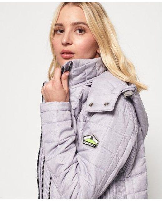 Superdry Blue Hooded Box Quilt Fuji Jacket Cloud Marl