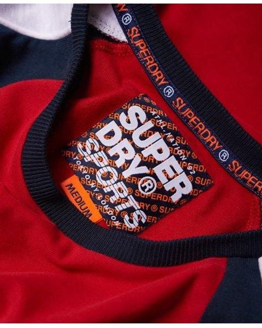 Superdry Red Retro Stripe Raglan T-Shirt Three Pointer/Stadium for men