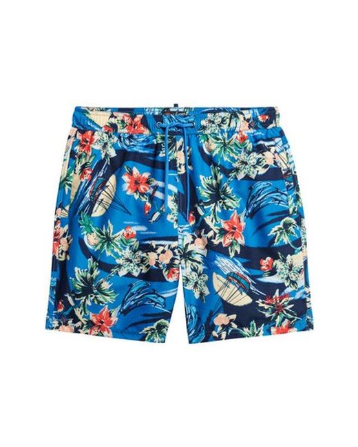 Superdry Blue & Co Recycled Hawaiian Print 17-inch Swim Shorts for men