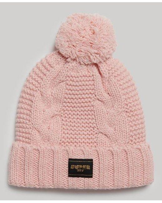 Superdry Pink Cable Knit Beanie Hat