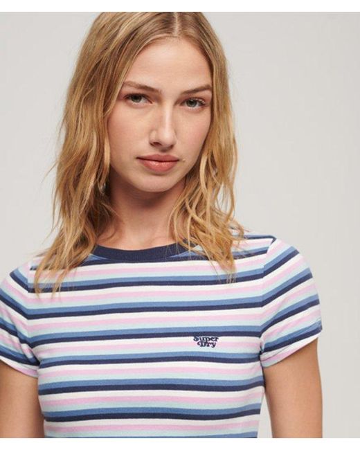 Superdry Blue Vintage Stripe Crop T-shirt White/