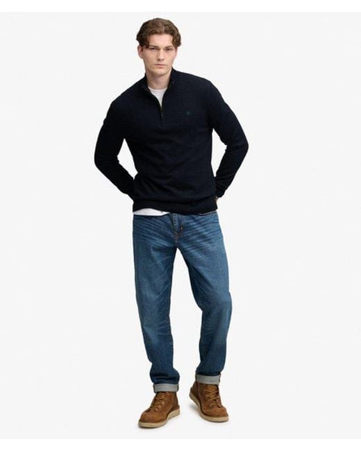 Superdry Blue & Co Essential Lightweight Wool Blend Half Zip Jumper for men