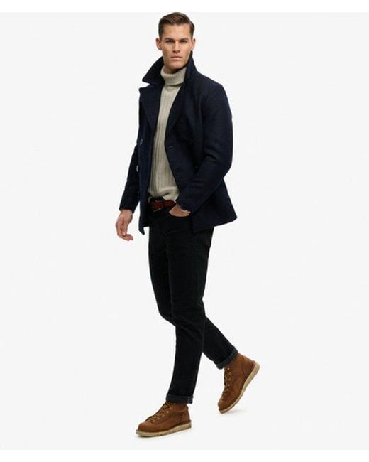 Superdry Blue & Co The Merchant Store - Wool Blend Pea Coat for men