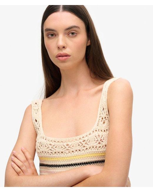 Superdry Kort Gehaakt Hemdtopje Met Vetersluiting in het Multicolor