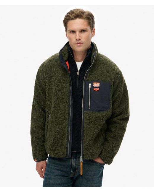 Superdry Green & Co Vintage Retro Borg Fleece Jacket for men