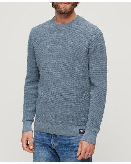 Superdry Blue Textured Crew Knitted Jumper for men