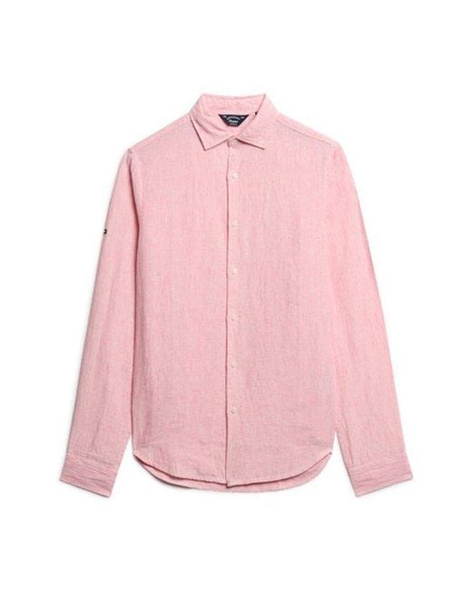 Superdry Pink & Co Casual Linen Long Sleeve Shirt for men