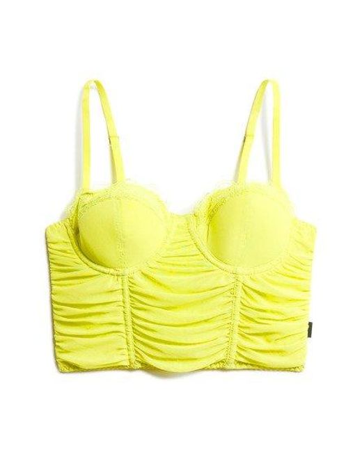 Superdry Yellow Ruched Mesh Crop Corset Top