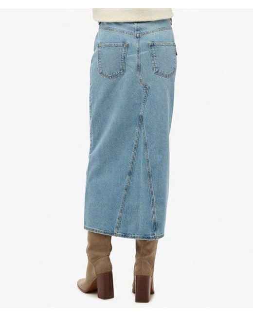 Superdry Blue Denim Split Maxi Skirt