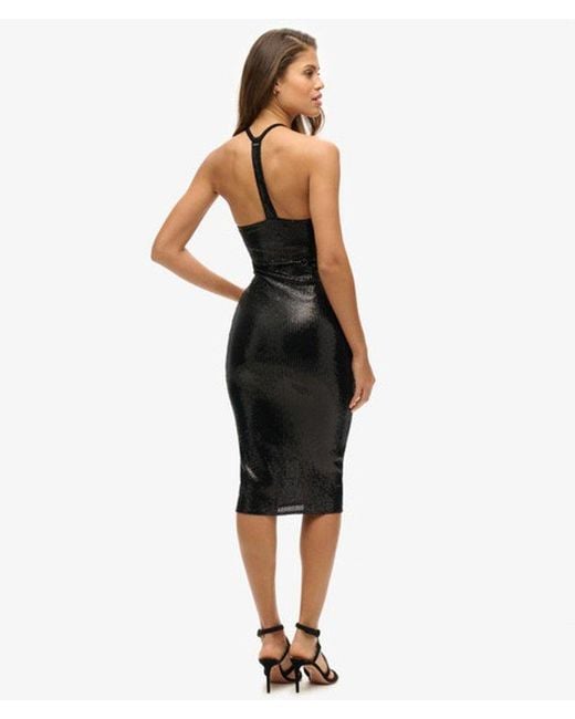 Superdry Black & Co Sequin Halter Neck Midi Dress