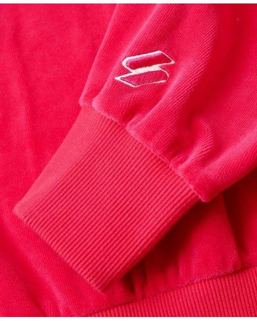 Superdry Wijdvallend Velours Sweatshirt Met Print En Ronde Hals in het Red