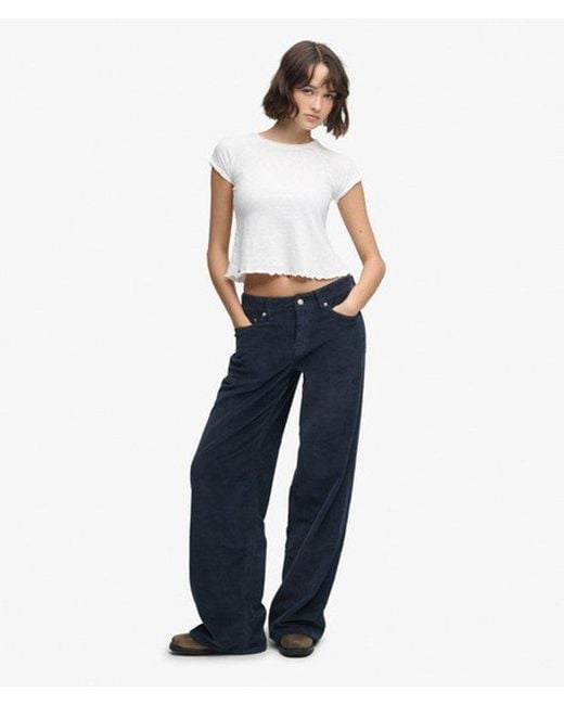 Superdry Blue Mid Rise Baggy Jumbo Cord Pants Size: 28/30