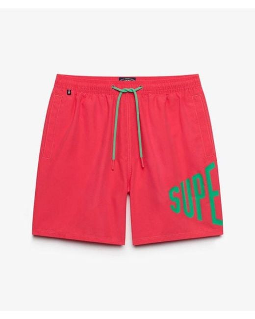 Superdry Red Printed Logo 16-Inch Swim Shorts for men
