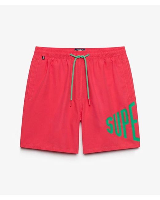 Superdry Red Printed Logo 16-Inch Swim Shorts for men