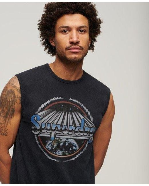 Superdry Black Rock Graphic Band Tank Top for men