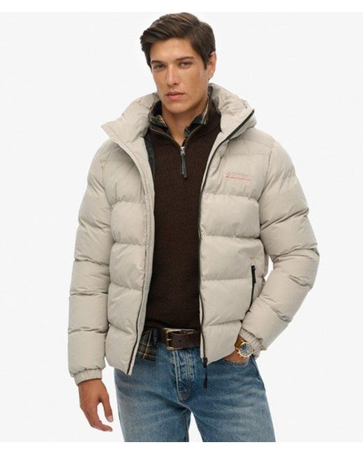 Superdry Men's Natural Hooded Microfibre Sport Puffer Jacket