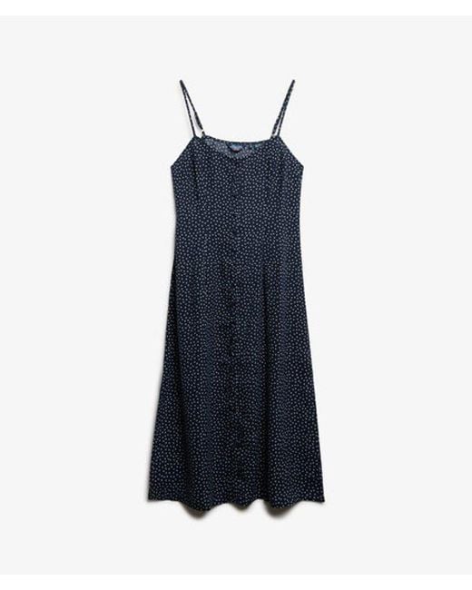 Superdry Blue & Co Printed Button-up Cami Midi Dress