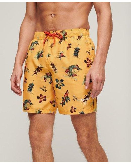 Superdry Yellow Recycled Hawaiian Print 17-inch Swim Shorts for men