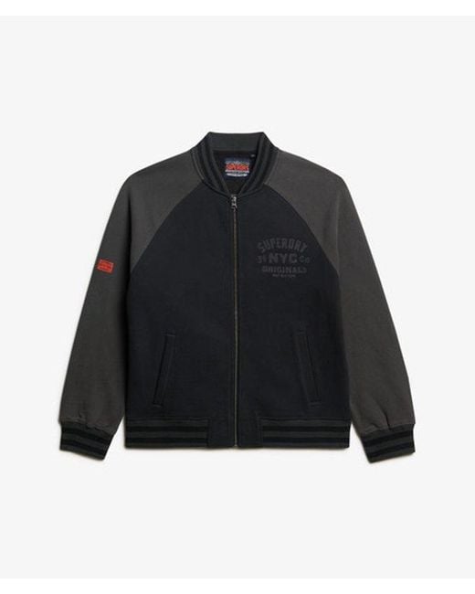 Superdry Black Colourblock Oversized College Graphic Jersey Bomber Jacket