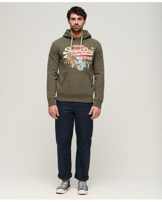 Superdry Green Classic Embroidered Logo Tokyo Vintage Hoodie for men