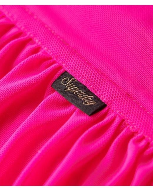 Superdry Pink Lace Ruched Mesh Crop Corset Top