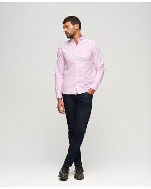 Superdry Pink Organic Cotton Long Sleeve Oxford Shirt for men