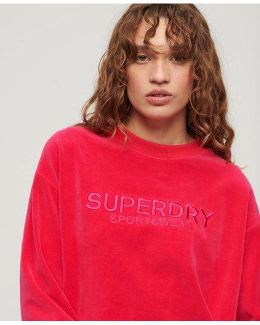 Superdry Ladies Boxy Fit Graphic Embroidered Velour Crew Sweatshirt