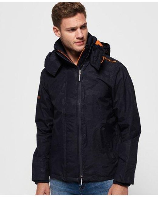 Superdry Blue Tech Hooded Print Pop Zip Sd-Windcheater Jacket Texture Camo for men