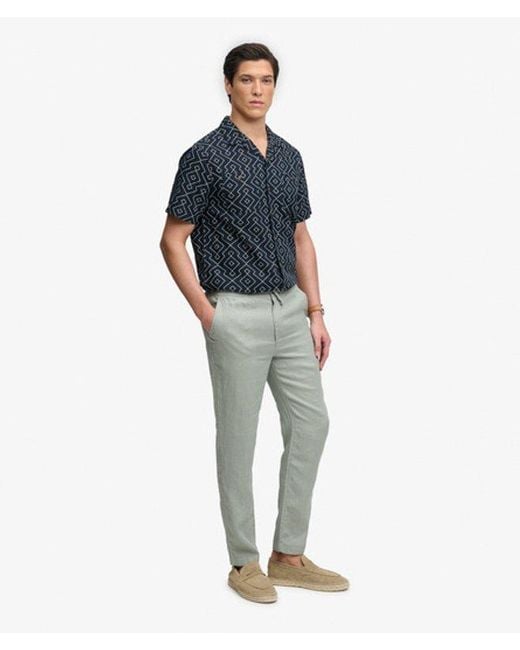 Superdry Blue Merchant Linen Pants for men