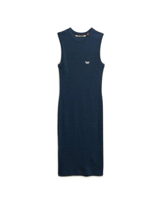 Superdry Blue Cotton Rib Bodycon Midi Dress
