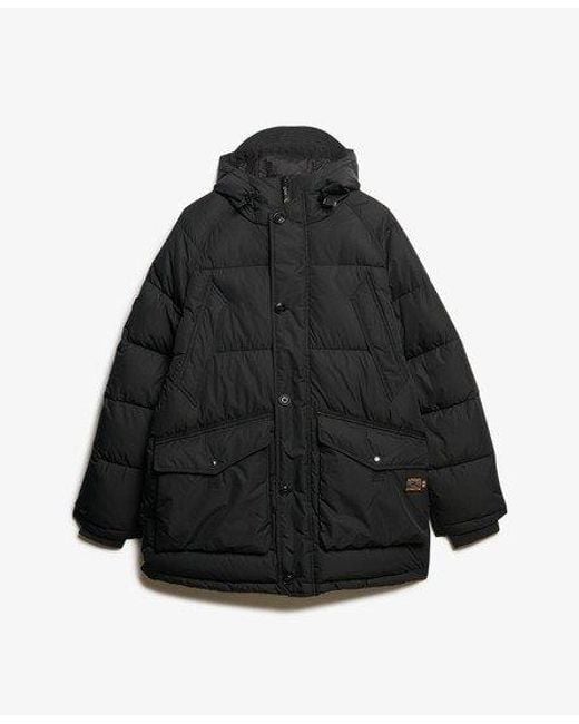 Superdry Black Expedition Puffer Parka Jacket for men