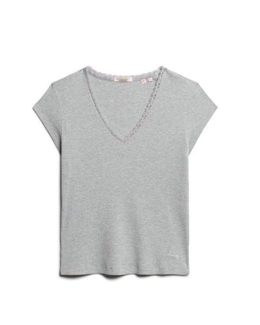 Superdry Blue Athletic Essentials Lace Trim V-neck Top