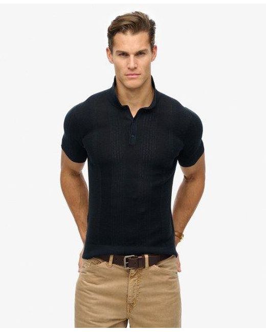 Superdry Gebreid Poloshirt Met Korte Mouwen in het Black voor heren