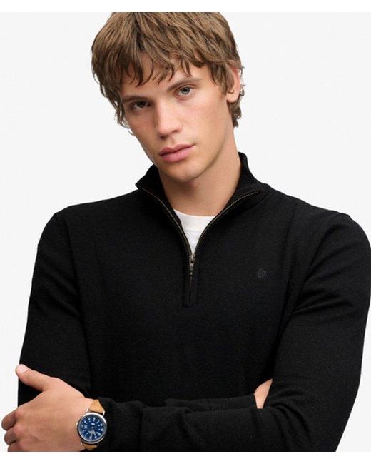 Superdry Black & Co Essential Lightweight Wool Blend Half Zip Jumper for men