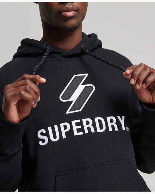 Superdry Black Stacked Applique Logo Hoodie for men