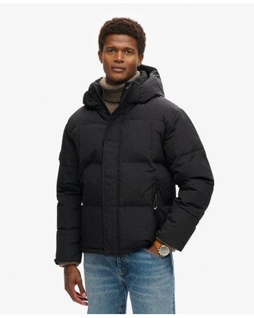 Superdry Black Hooded Box Quilt Puffer Jacket for men