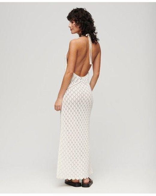 Superdry White Crochet Halter Maxi Dress