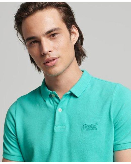 Superdry Blue Organic Cotton Vintage Destroy Polo Shirt Aruba Aqua for men