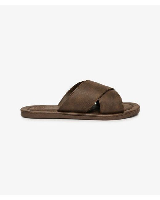Superdry Brown & Co Vintage Cross Strap Slides for men