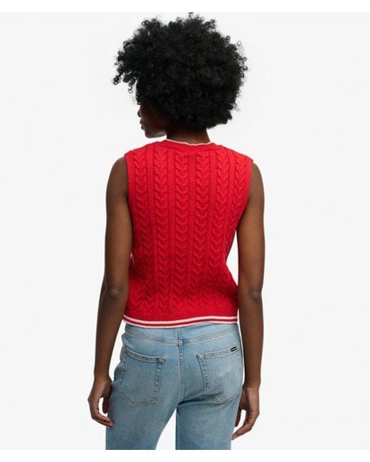 Superdry Red & Co Cable Button Down Tank Top