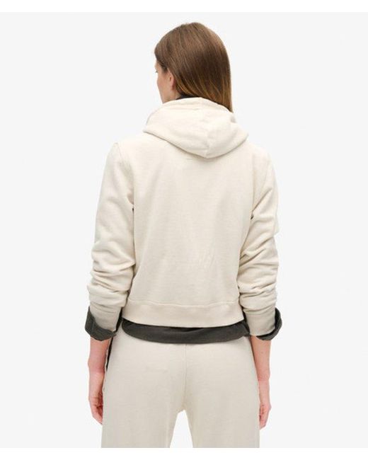 Superdry Natural Embroidered Athletic Essentials Relaxed Crop Zip-hoodie