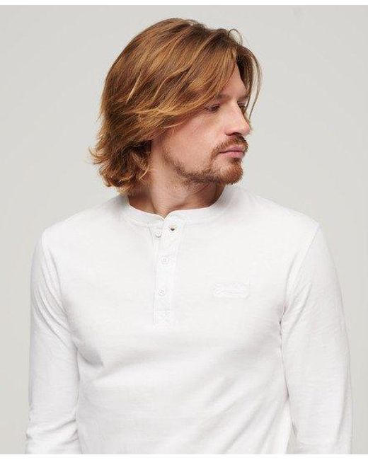 Superdry White Embroidered Organic Cotton Vintage Logo Henley Top for men