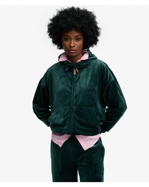 Superdry Green & Co Country Club Velour Zip Hoodie