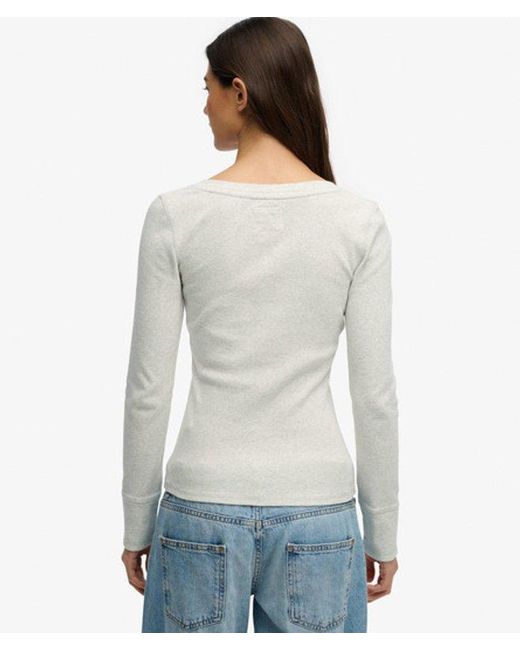 Superdry Gray & Co Athletic Button Down Long Sleeve Top